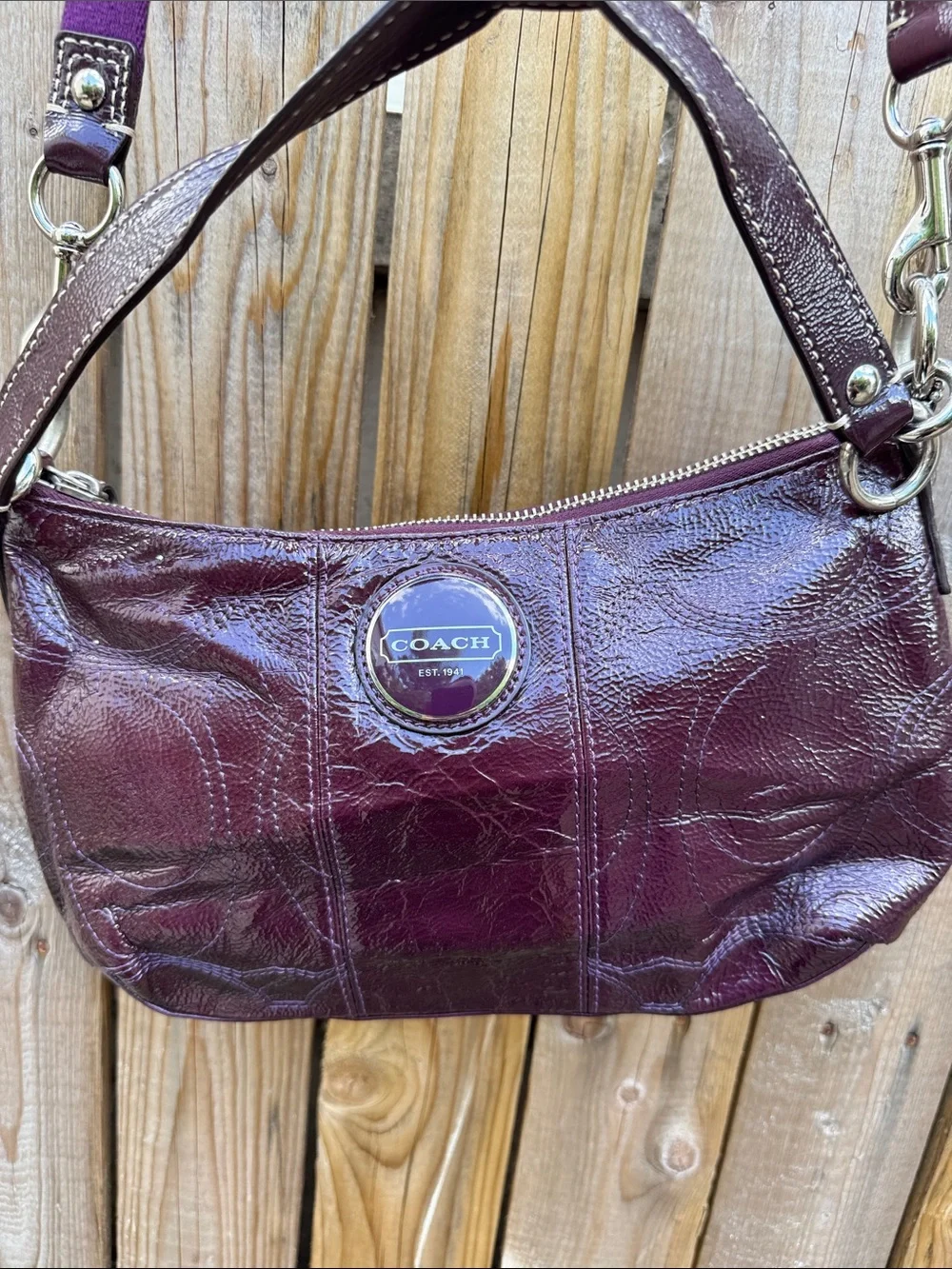 Coach Plum Leather Crossbody with Adjustable Strap